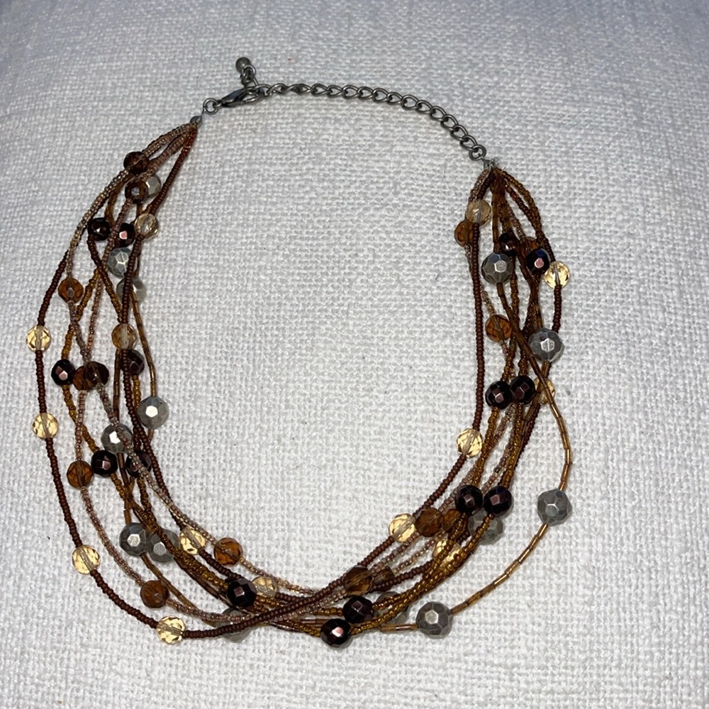 Amber glass and multi colored bead necklace